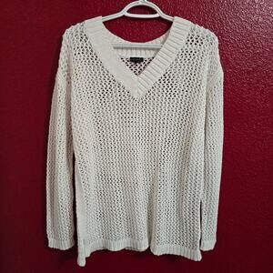 Talbots‎ Cream Open Weave V-Neck Sweater Cotton